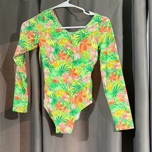 art class Kids Floral Rashguard - Green, Pink, Orange long sleeve bathing suit